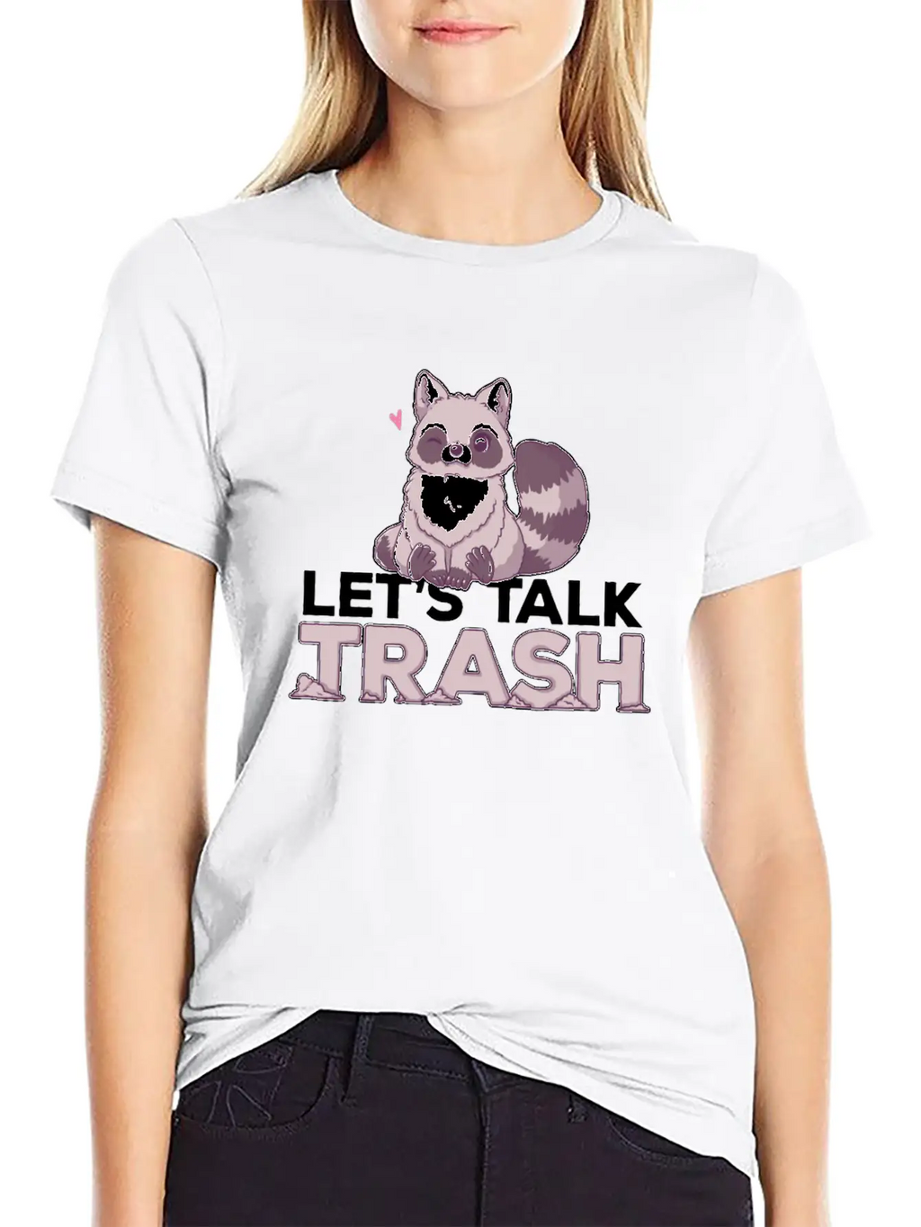 Raccoon Let's Talk Trash Animal Girl Women Timeless Short Sleeve Tee – Comfy And Minimalist Design