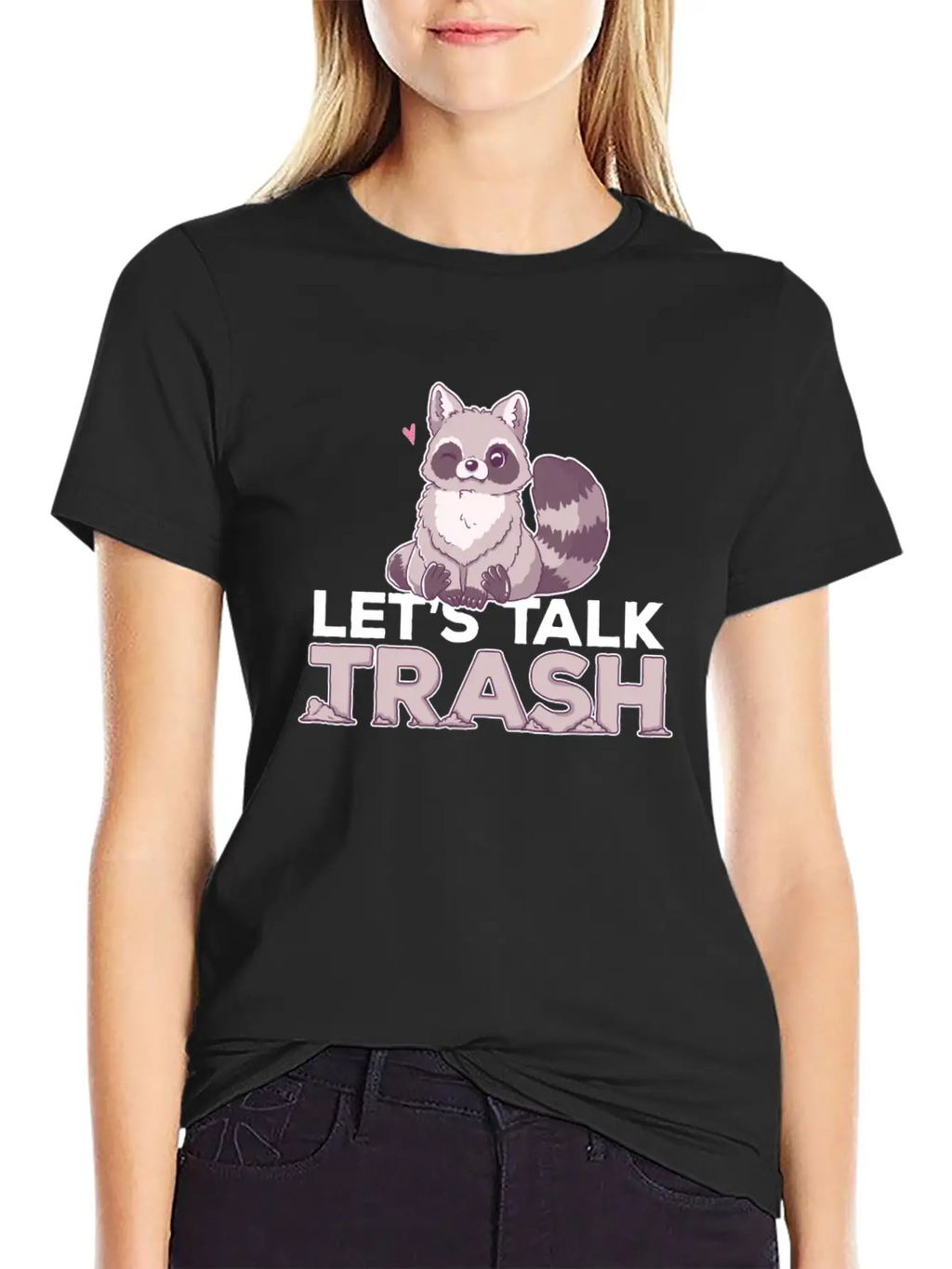 Raccoon Let's Talk Trash Animal Girl Women Timeless Short Sleeve Tee – Comfy And Minimalist Design
