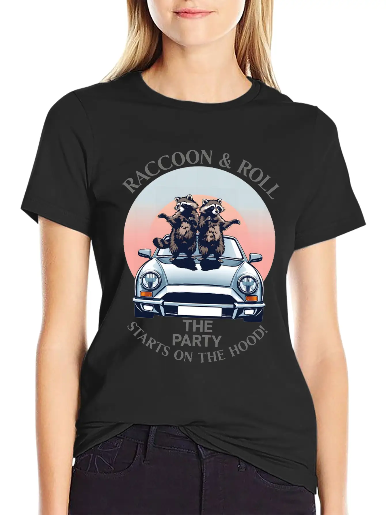Racoon And Roll - Party On The Hood Breathable Graphic T-Shirt – Perfect For Casual Days