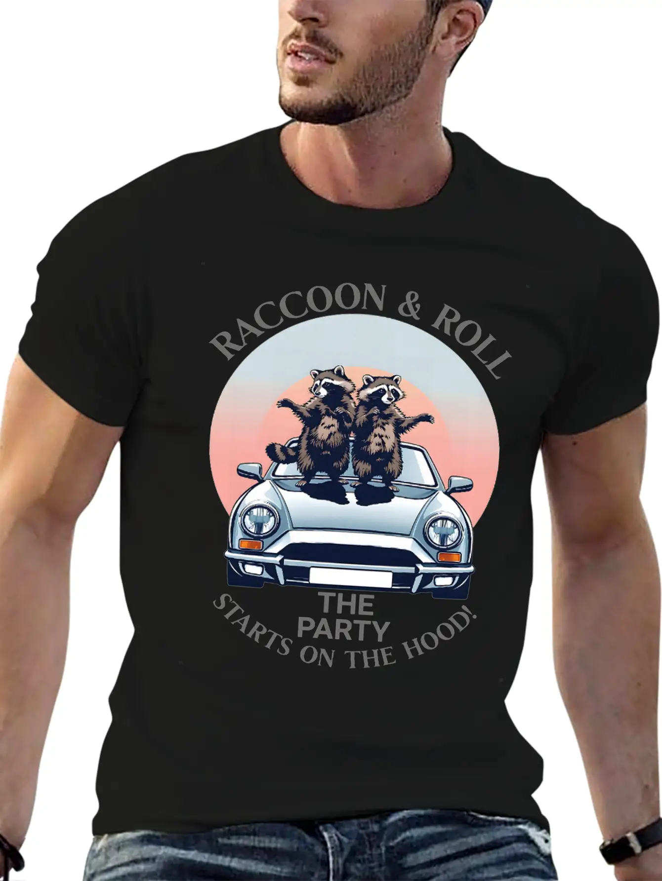 Racoon And Roll - Party On The Hood Breathable Graphic T-Shirt – Perfect For Casual Days