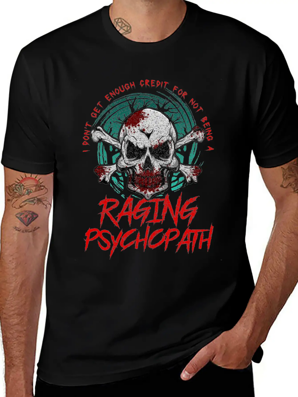 Raging Psychopath Skull Antisocial Introvert Relaxed Everyday Tee – Lightweight And Durable Cotton