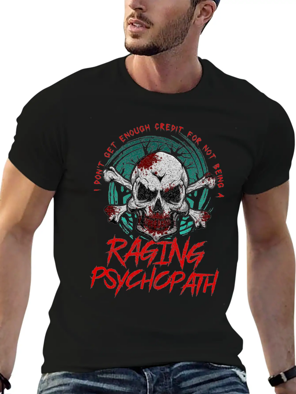 Raging Psychopath Skull Antisocial Introvert Relaxed Everyday Tee – Lightweight And Durable Cotton