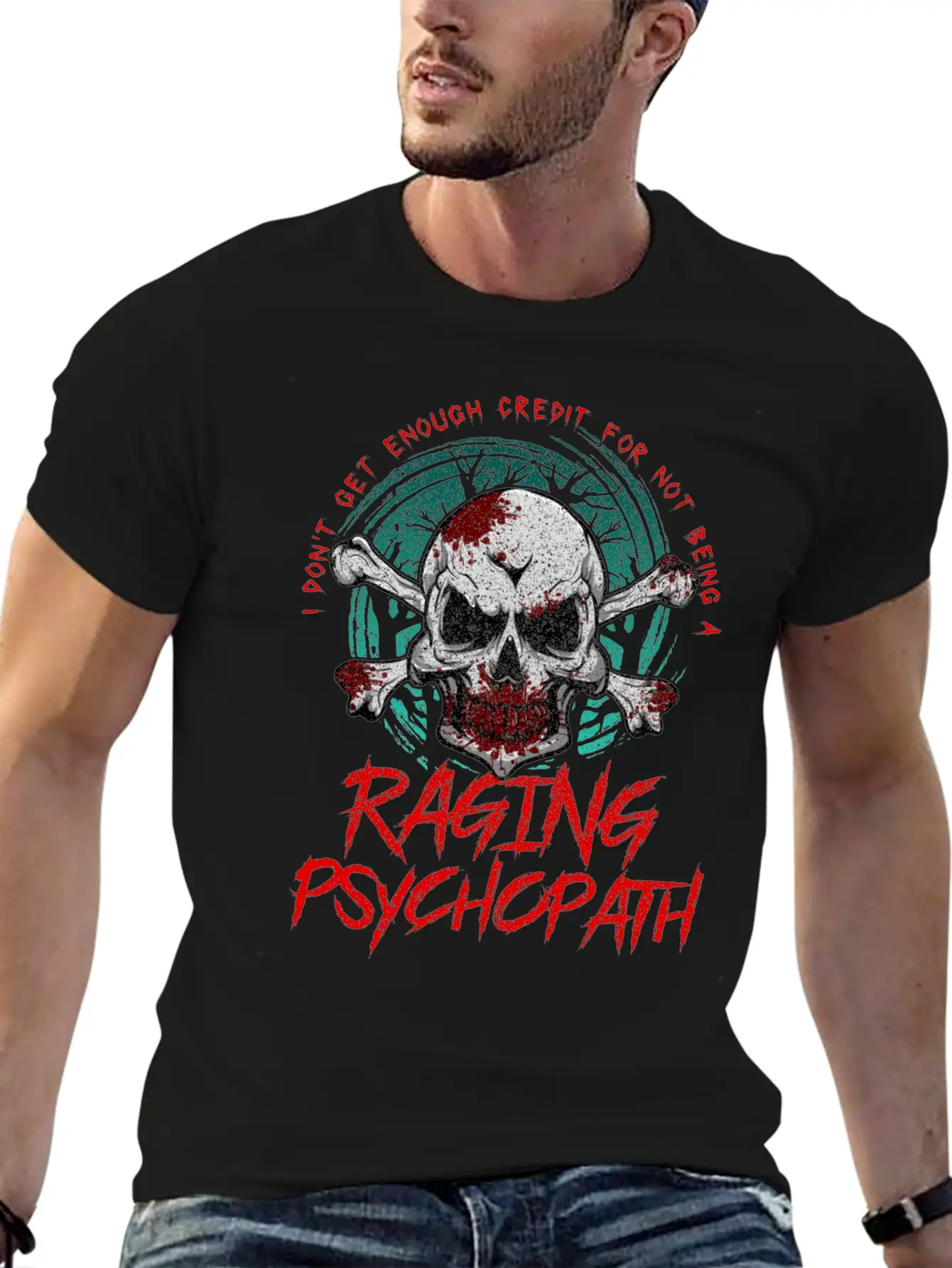 Raging Psychopath Skull Antisocial Introvert Relaxed Everyday Tee – Lightweight And Durable Cotton