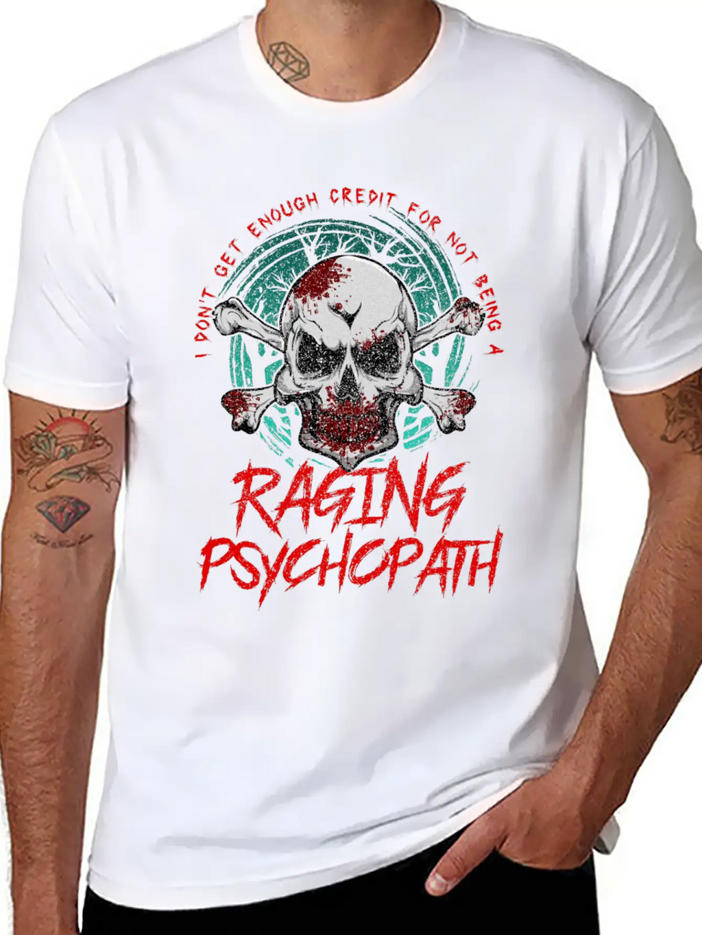 Raging Psychopath Skull Antisocial Introvert Relaxed Everyday Tee – Lightweight And Durable Cotton