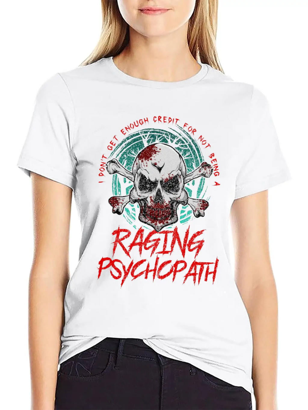 Raging Psychopath Skull Antisocial Introvert Relaxed Everyday Tee – Lightweight And Durable Cotton