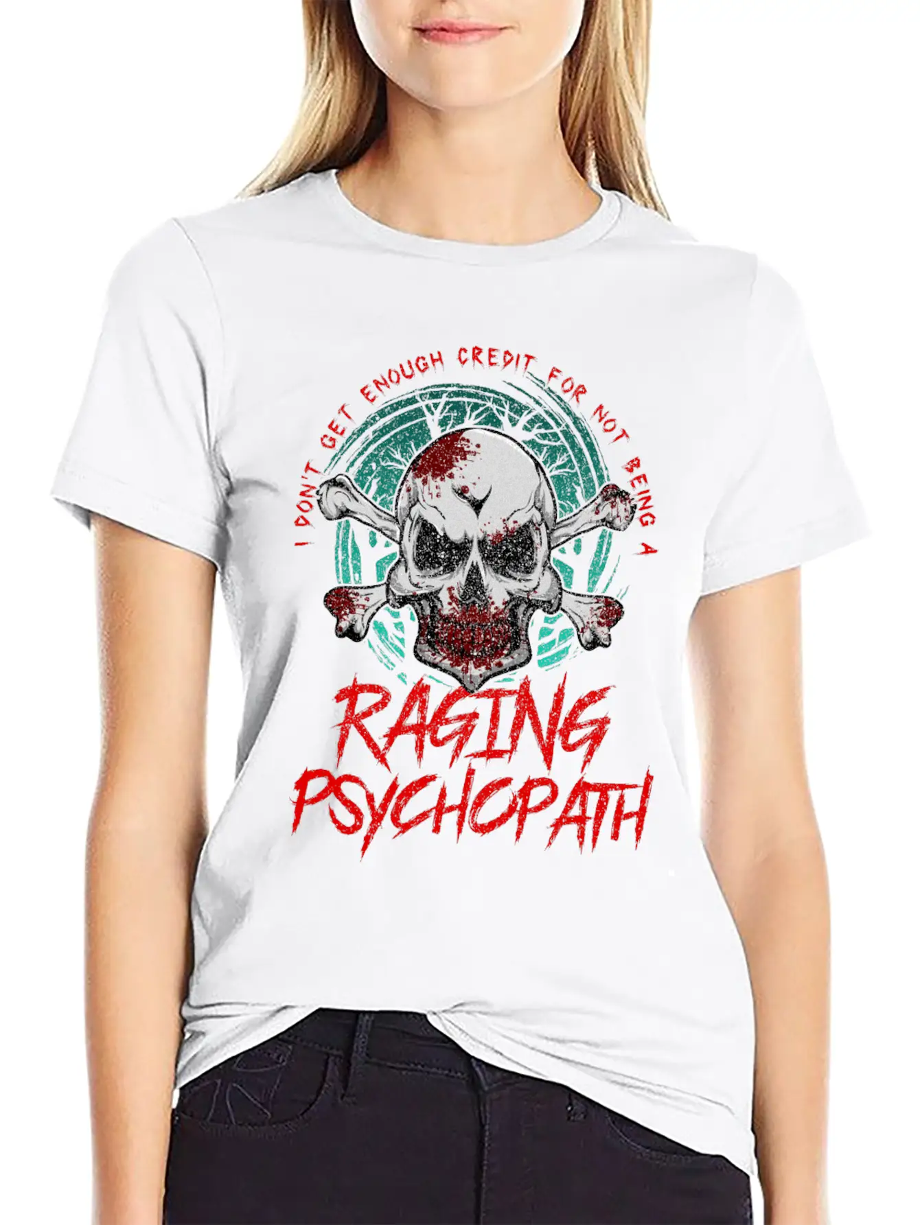 Raging Psychopath Skull Antisocial Introvert Relaxed Everyday Tee – Lightweight And Durable Cotton