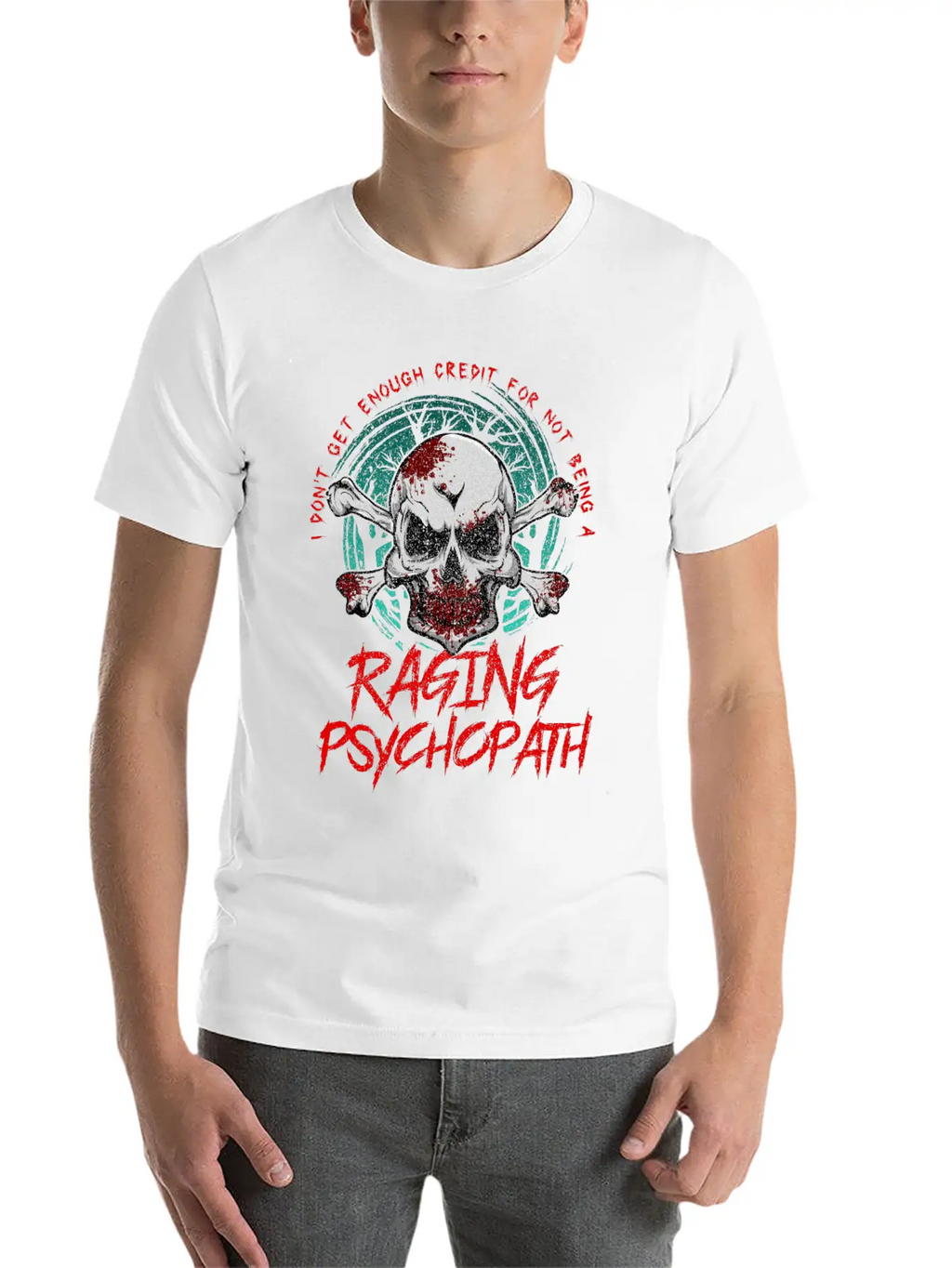 Raging Psychopath Skull Antisocial Introvert Relaxed Everyday Tee – Lightweight And Durable Cotton