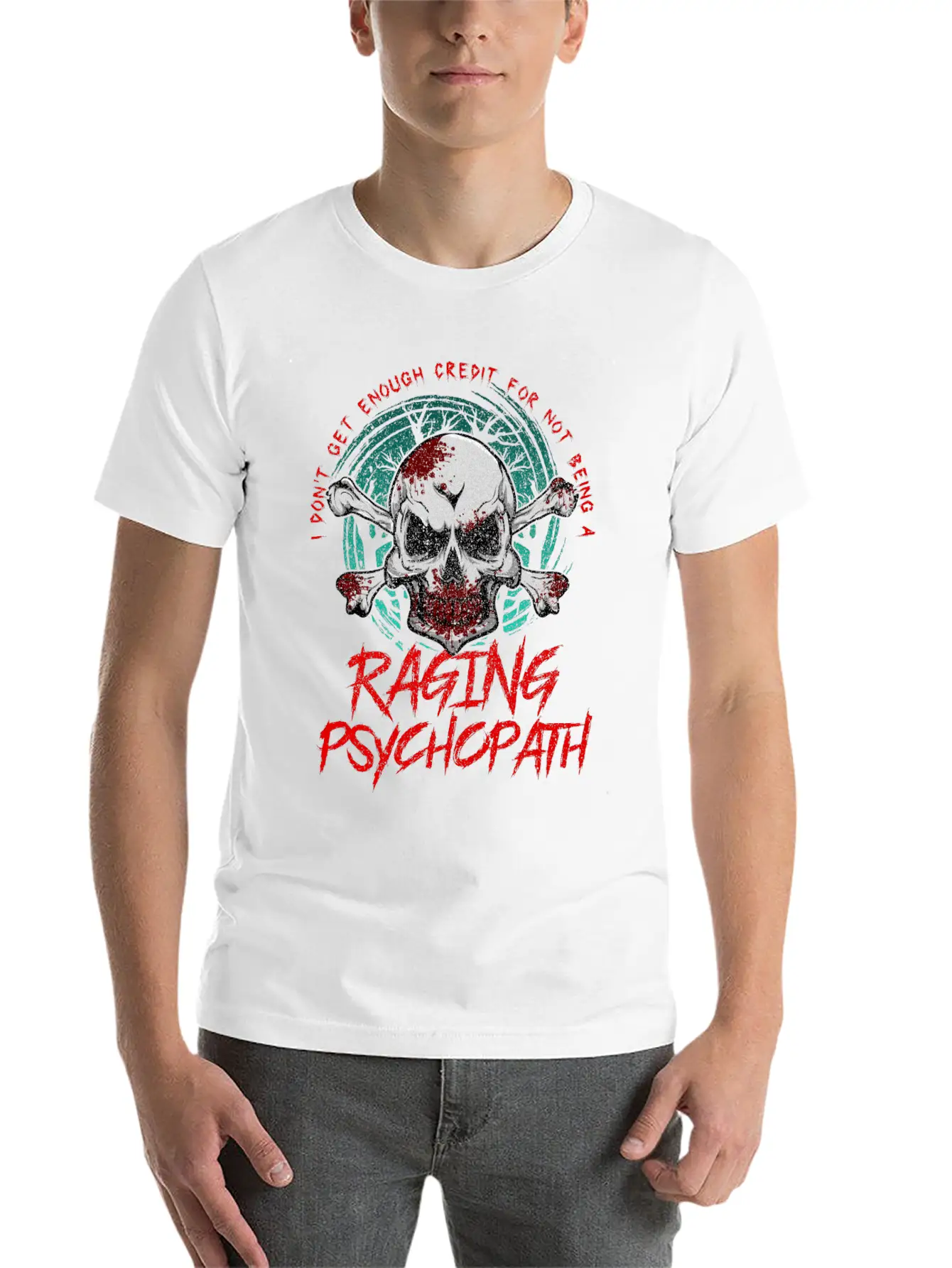 Raging Psychopath Skull Antisocial Introvert Relaxed Everyday Tee – Lightweight And Durable Cotton