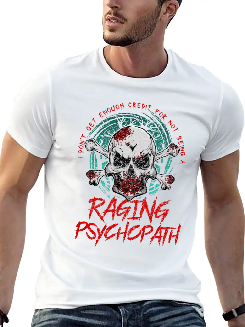 Raging Psychopath Skull Antisocial Introvert Relaxed Everyday Tee – Lightweight And Durable Cotton