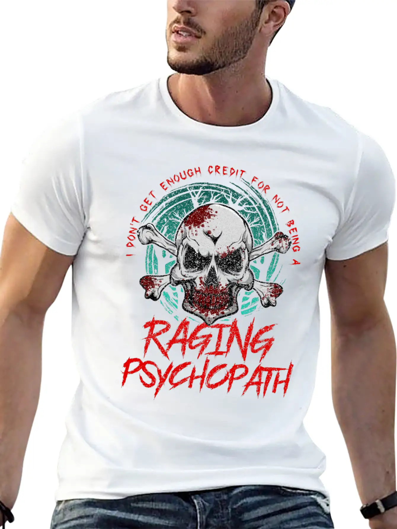 Raging Psychopath Skull Antisocial Introvert Relaxed Everyday Tee – Lightweight And Durable Cotton