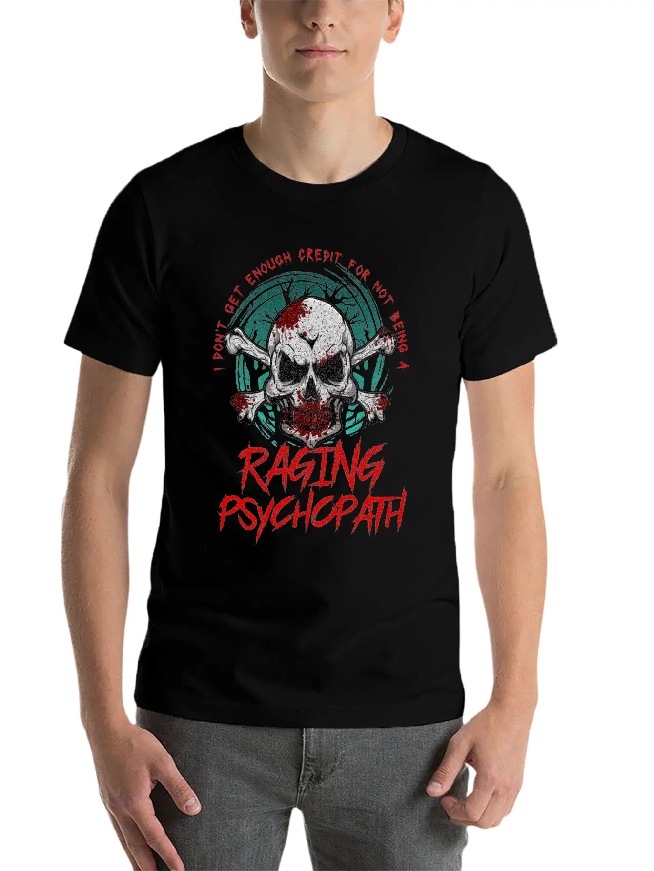 Raging Psychopath Skull Antisocial Introvert Relaxed Everyday Tee – Lightweight And Durable Cotton