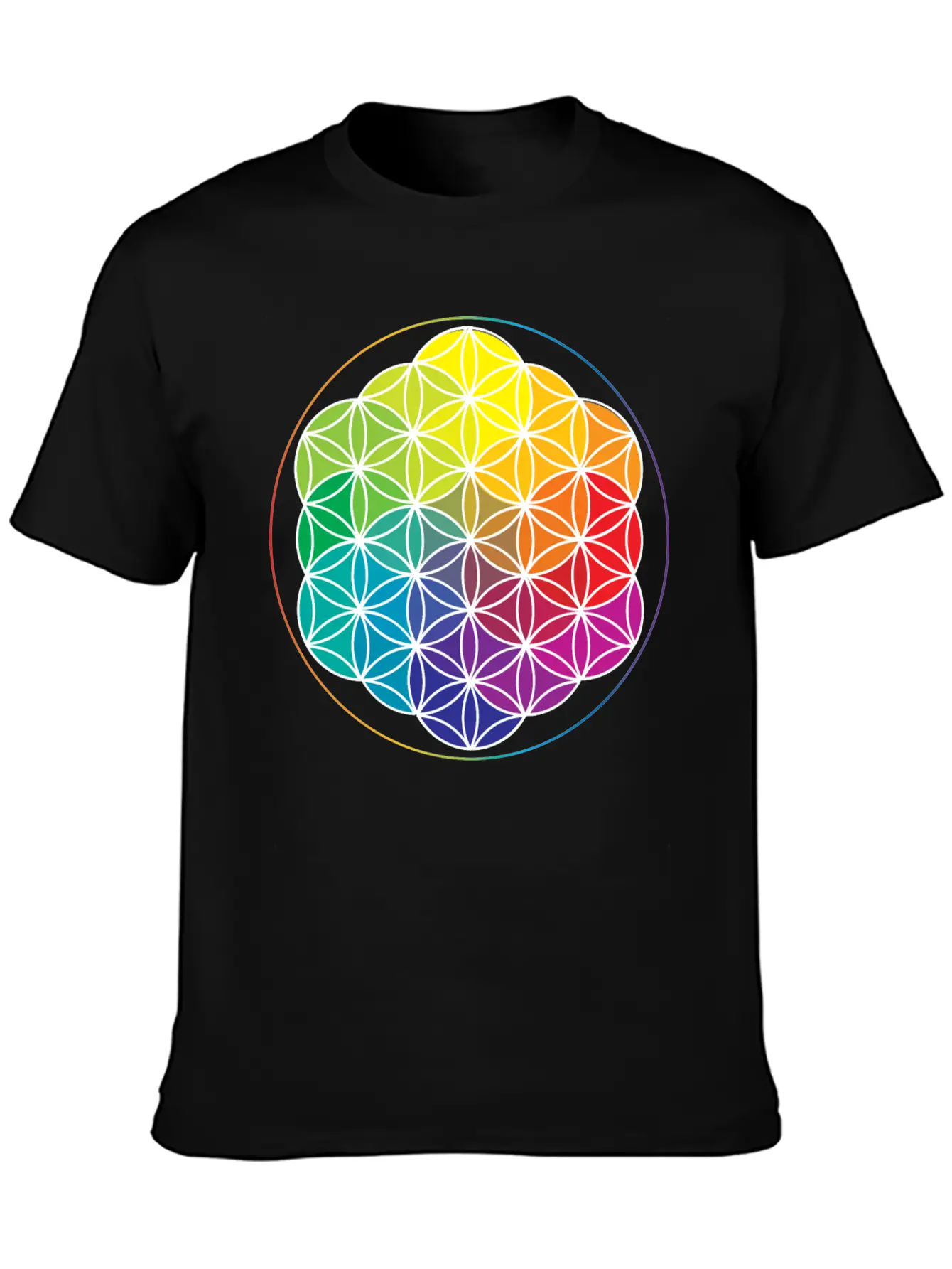 Rainbow Flower Of Life: Cosmic Energy Wheel Breathable Soft Cotton T-Shirt – Timeless Casual Look