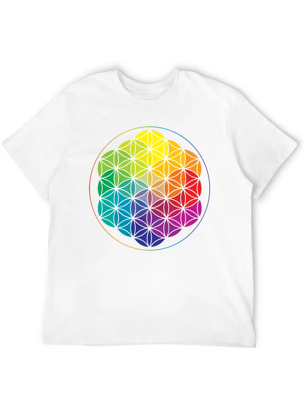 Rainbow Flower Of Life: Cosmic Energy Wheel Breathable Soft Cotton T-Shirt – Timeless Casual Look