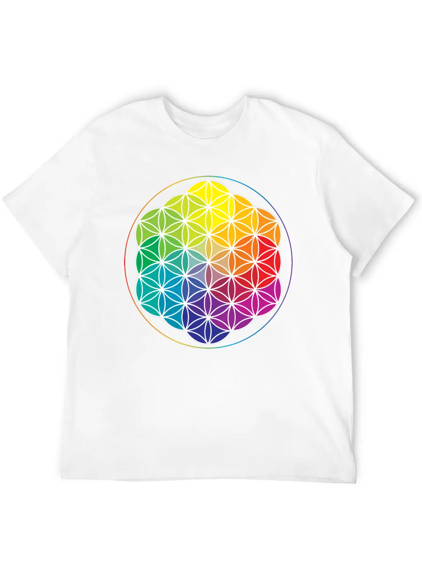 Rainbow Flower Of Life: Cosmic Energy Wheel Breathable Soft Cotton T-Shirt – Timeless Casual Look