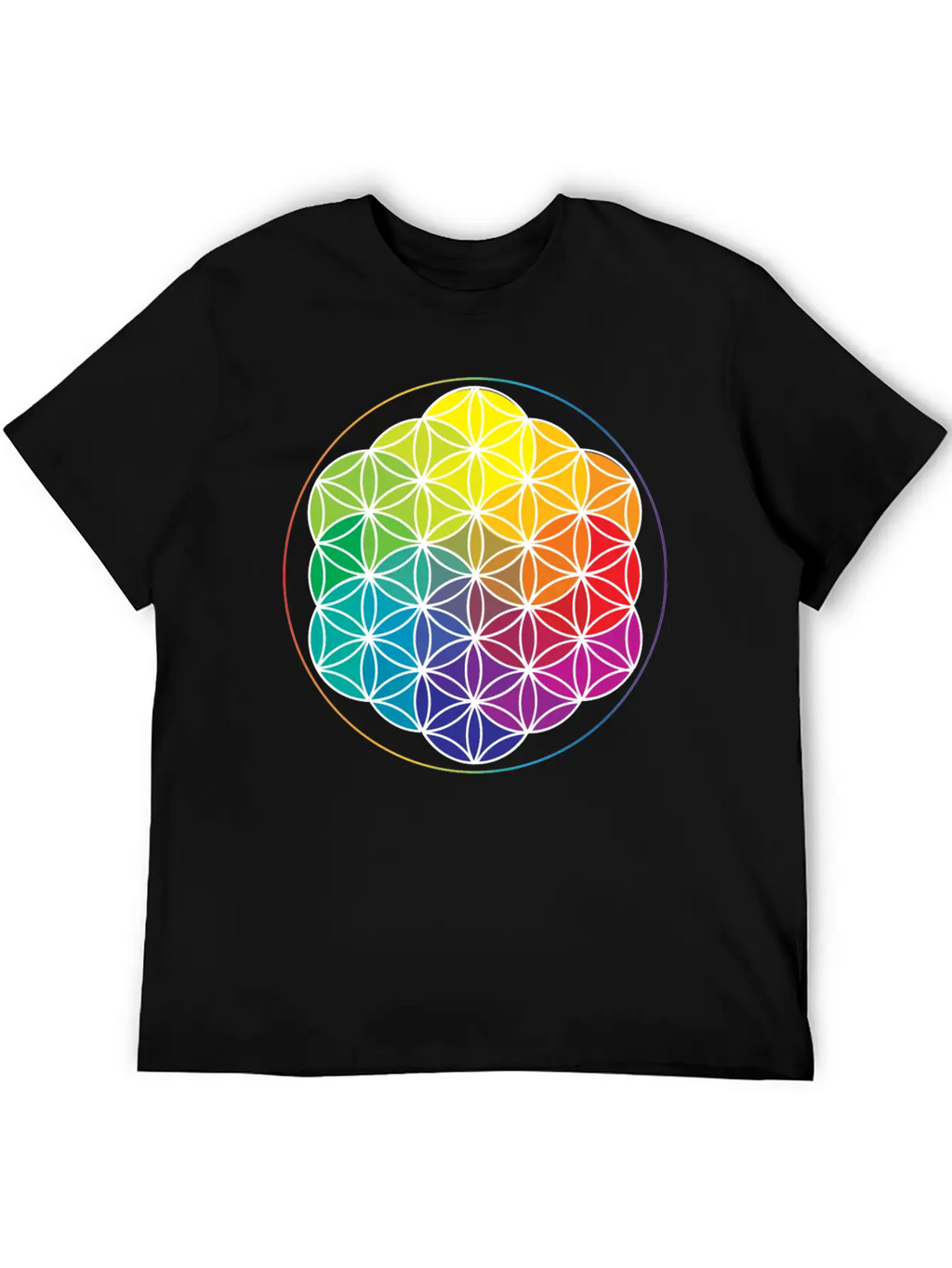 Rainbow Flower Of Life: Cosmic Energy Wheel Breathable Soft Cotton T-Shirt – Timeless Casual Look