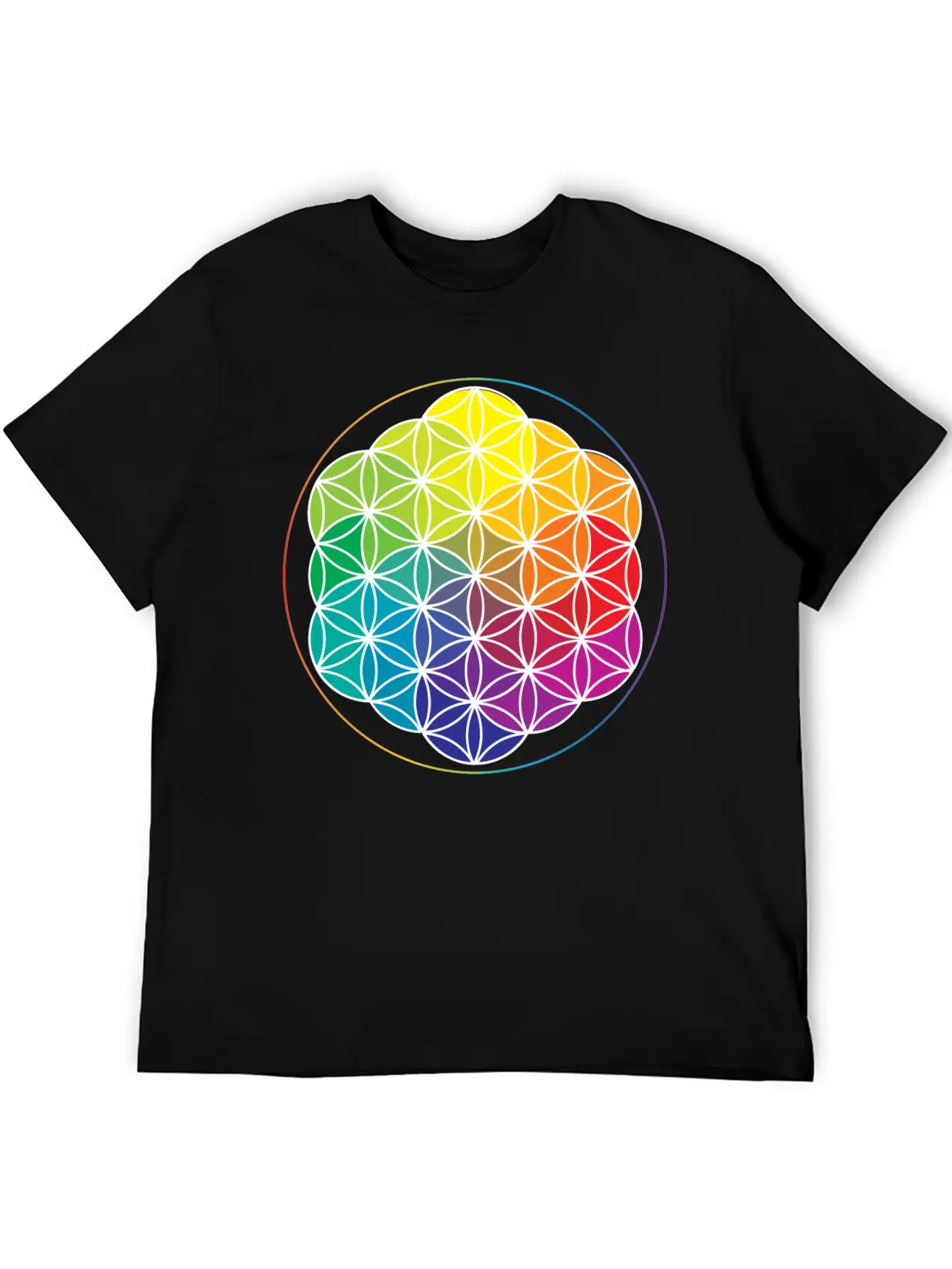Rainbow Flower Of Life: Cosmic Energy Wheel Breathable Soft Cotton T-Shirt – Timeless Casual Look