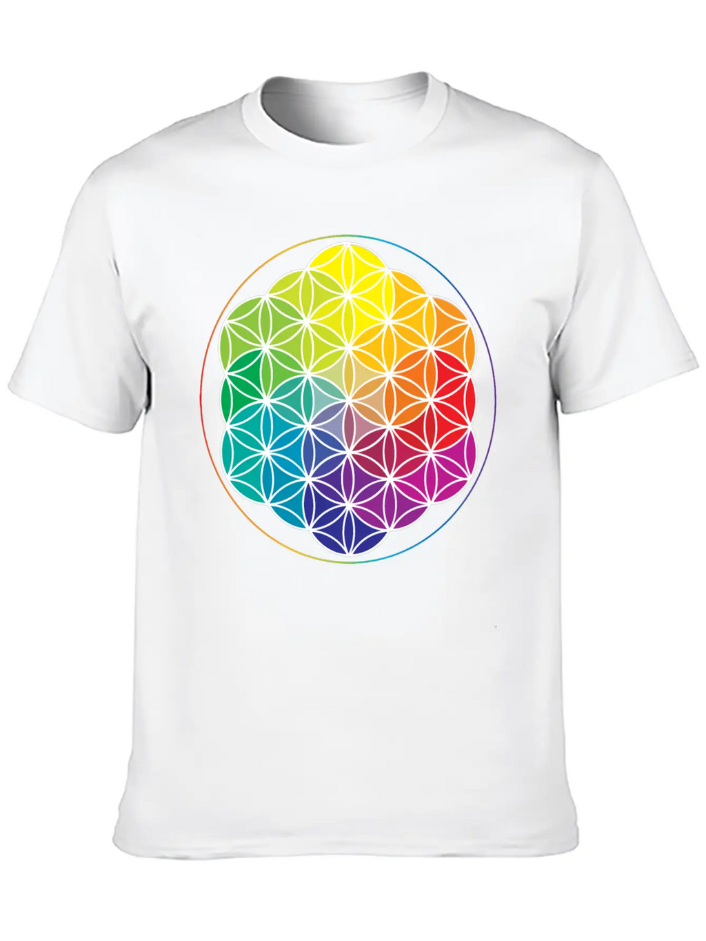 Rainbow Flower Of Life: Cosmic Energy Wheel Breathable Soft Cotton T-Shirt – Timeless Casual Look
