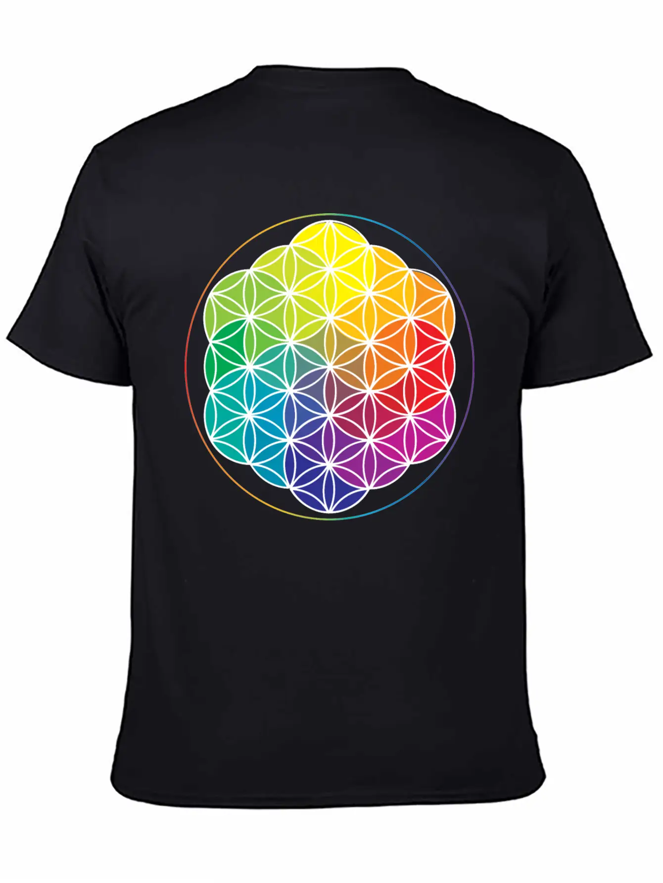 Rainbow Flower Of Life: Cosmic Energy Wheel Breathable Soft Cotton T-Shirt – Timeless Casual Look