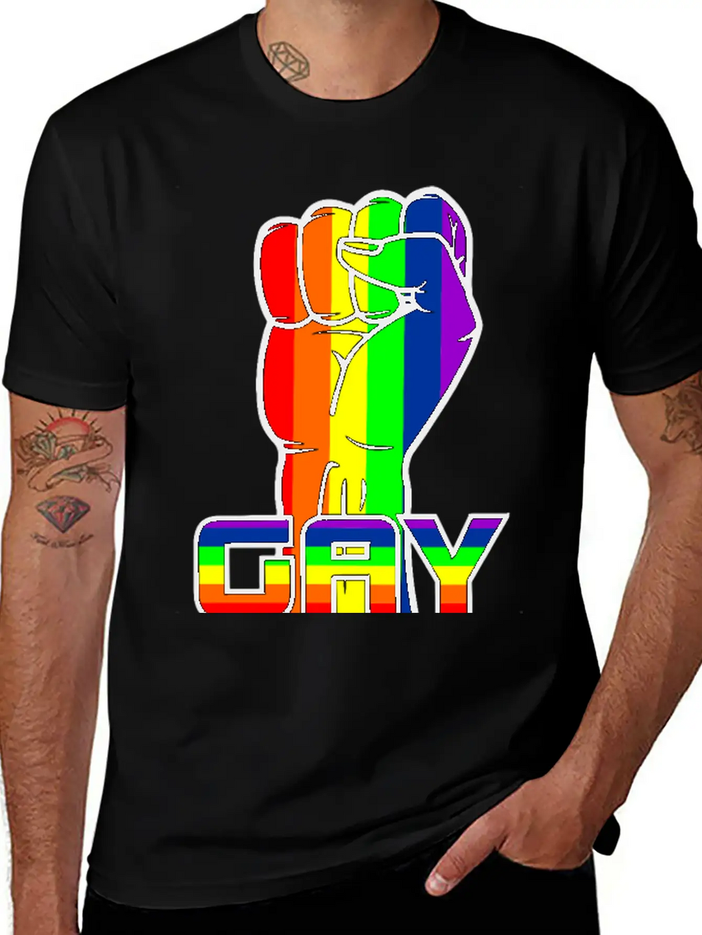 Rainbow Gay Pride Logo With Text 'GAY PRIDE' Timeless Short Sleeve Tee – Comfy And Minimalist Design