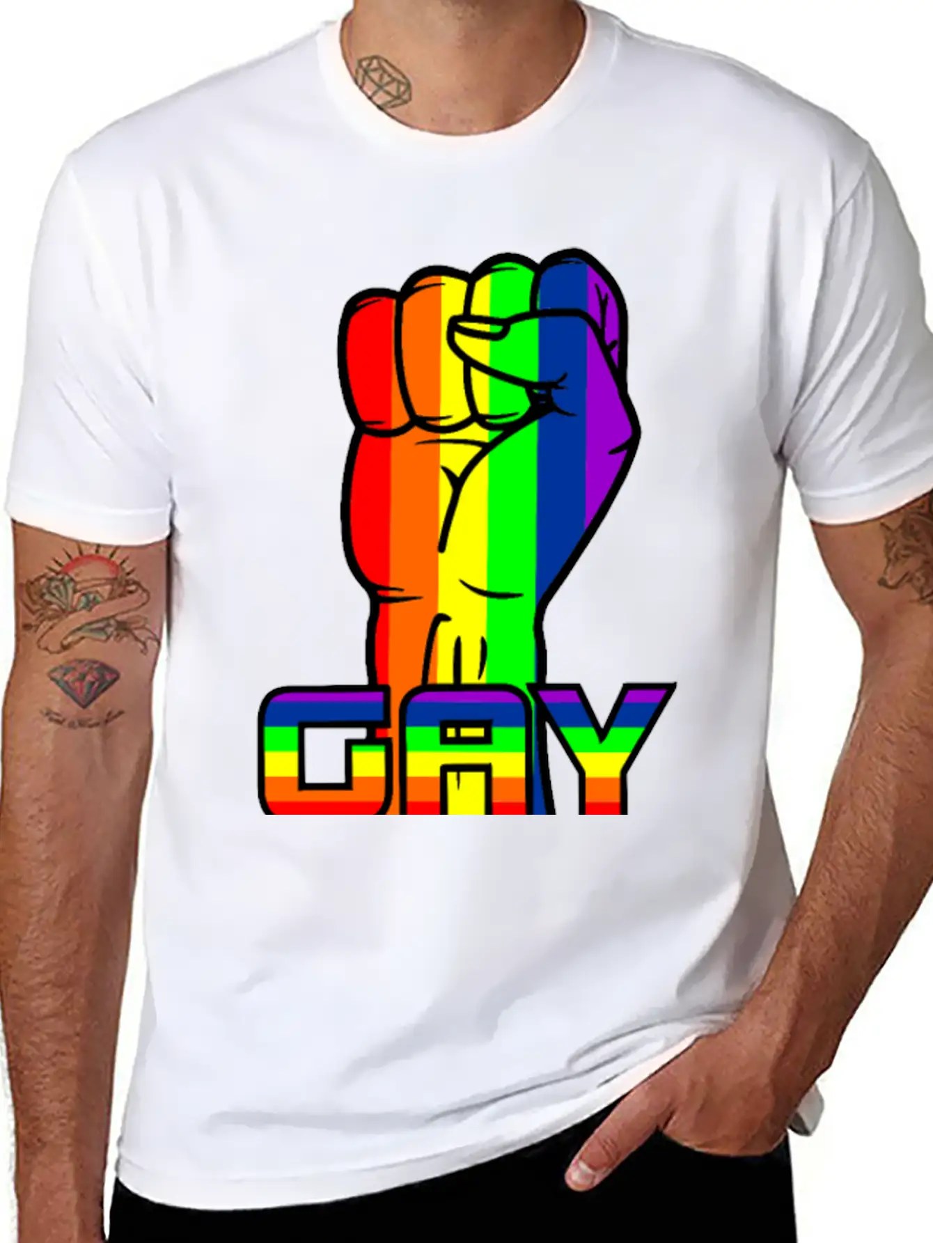 Rainbow Gay Pride Logo With Text 'GAY PRIDE' Timeless Short Sleeve Tee – Comfy And Minimalist Design