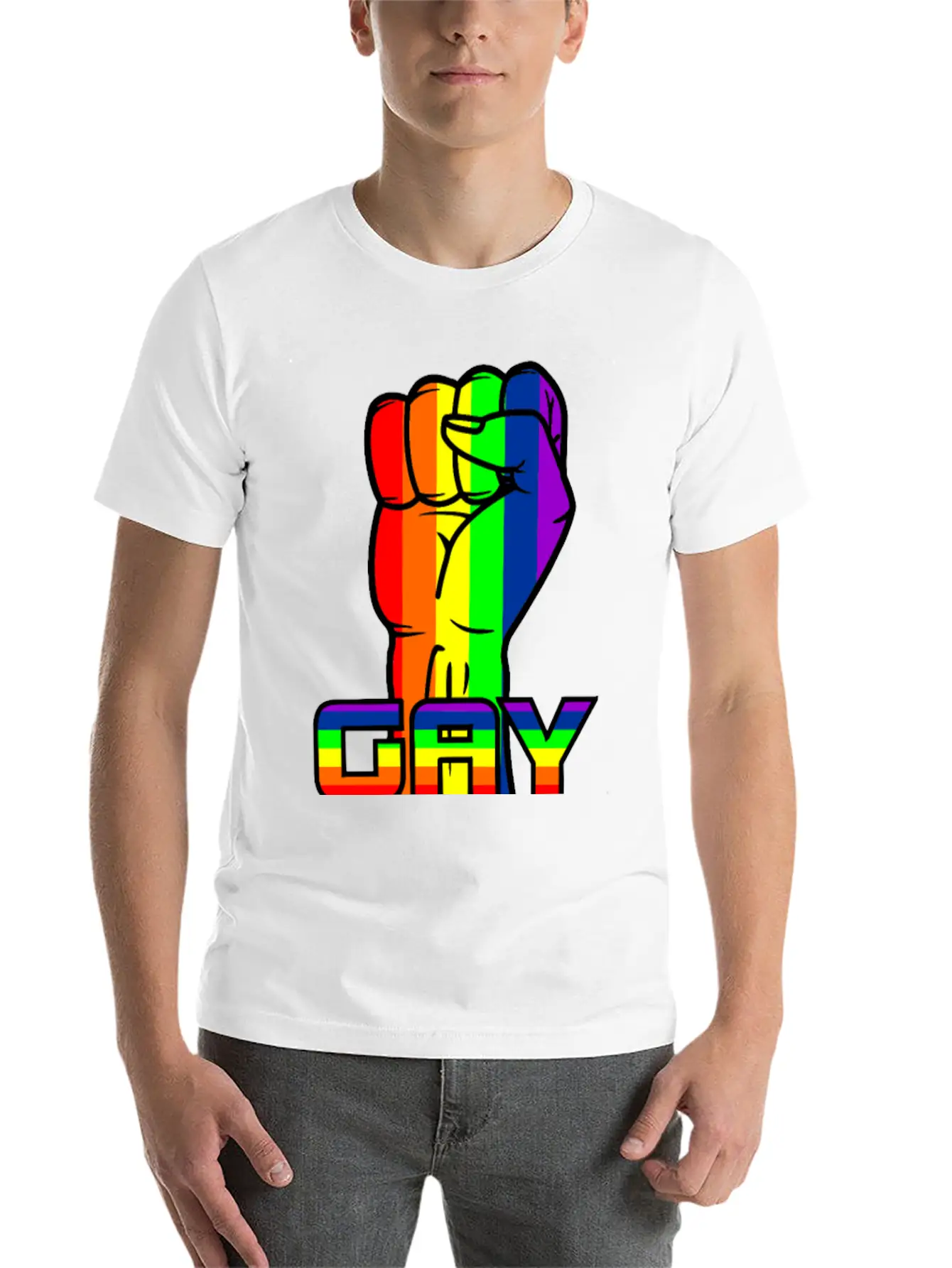 Rainbow Gay Pride Logo With Text 'GAY PRIDE' Timeless Short Sleeve Tee – Comfy And Minimalist Design
