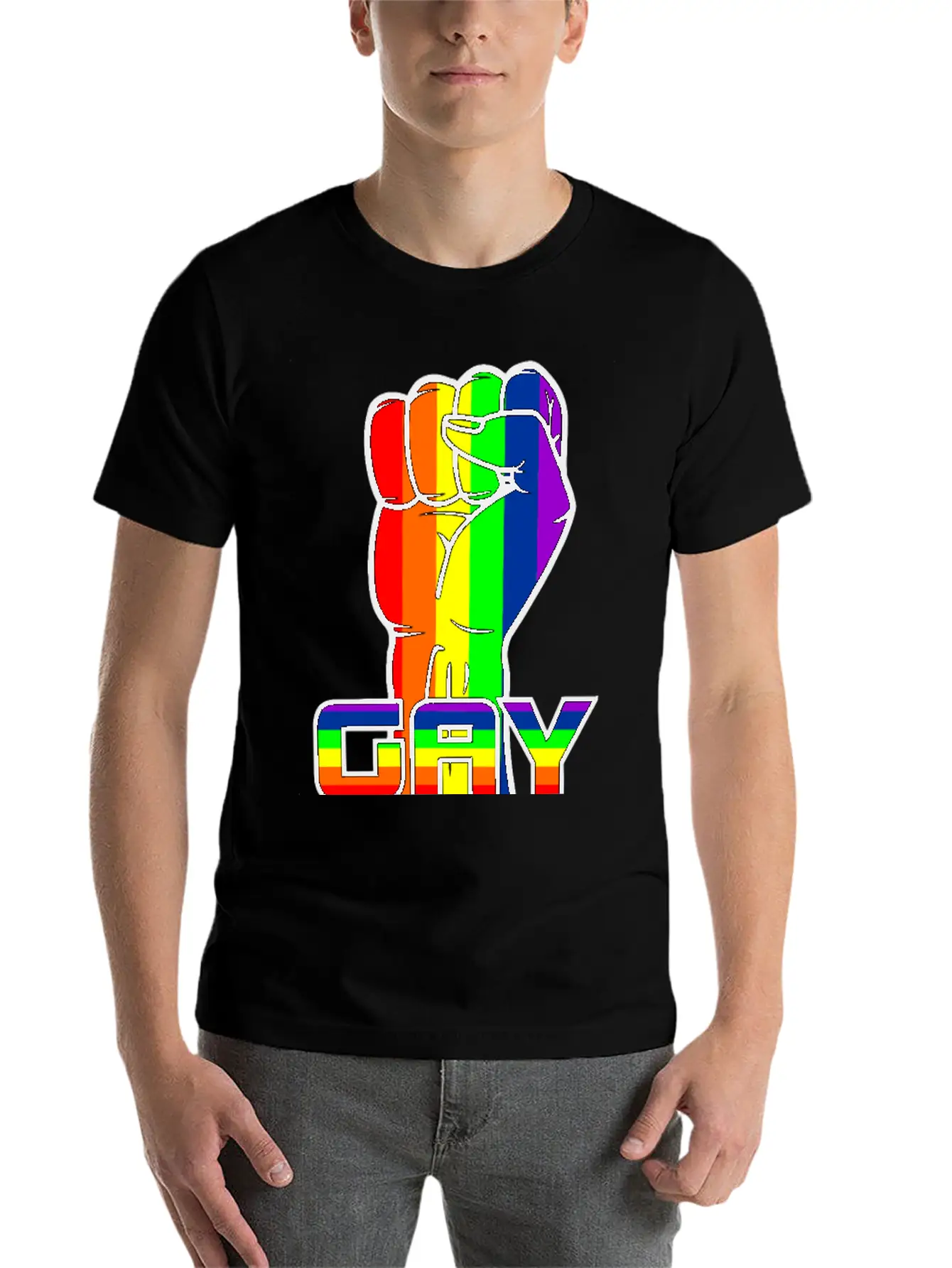 Rainbow Gay Pride Logo With Text 'GAY PRIDE' Timeless Short Sleeve Tee – Comfy And Minimalist Design