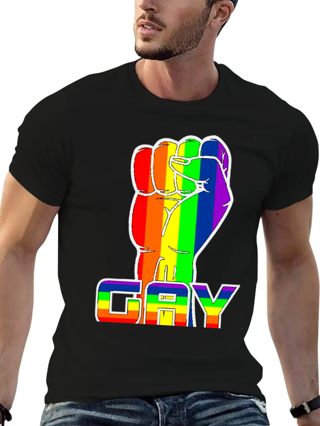 Rainbow Gay Pride Logo With Text 'GAY PRIDE' Timeless Short Sleeve Tee – Comfy And Minimalist Design