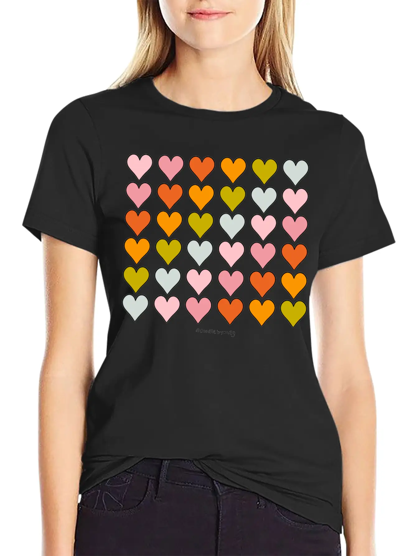 Rainbow Hearts Breathable Soft Cotton T-Shirt – Timeless Casual Look