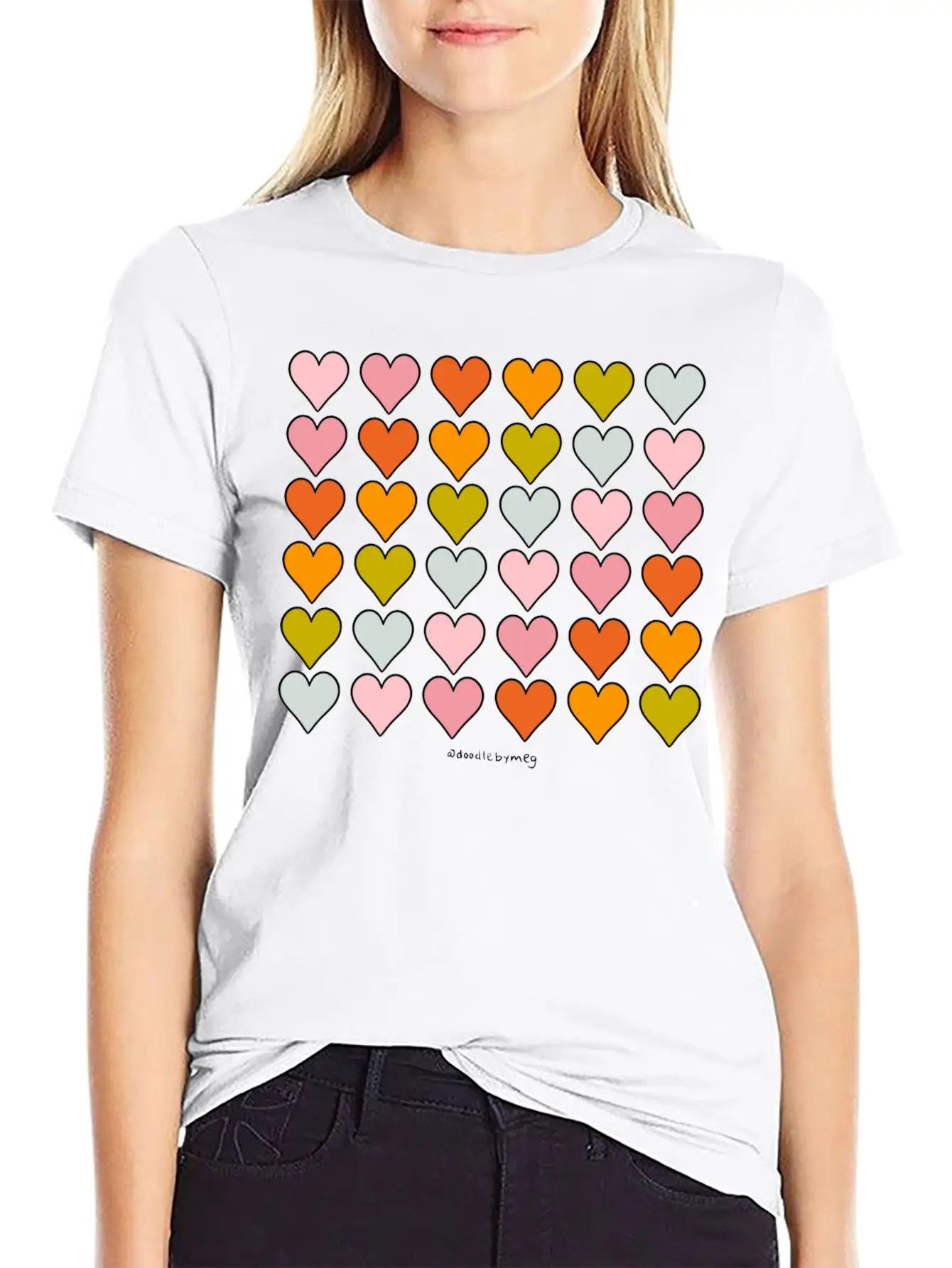 Rainbow Hearts Breathable Soft Cotton T-Shirt – Timeless Casual Look