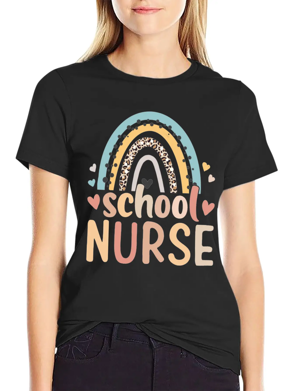 Rainbow Leopard Print School Nurse Back To School Basic Graphic T-Shirt – Daily Comfort In Soft Cotton
