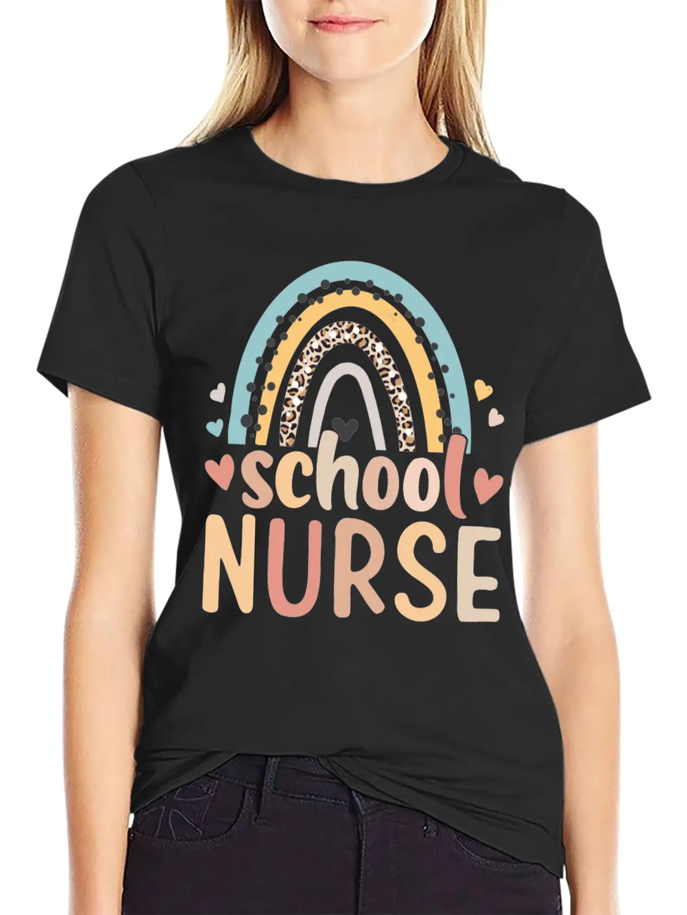 Rainbow Leopard Print School Nurse Back To School Basic Graphic T-Shirt – Daily Comfort In Soft Cotton