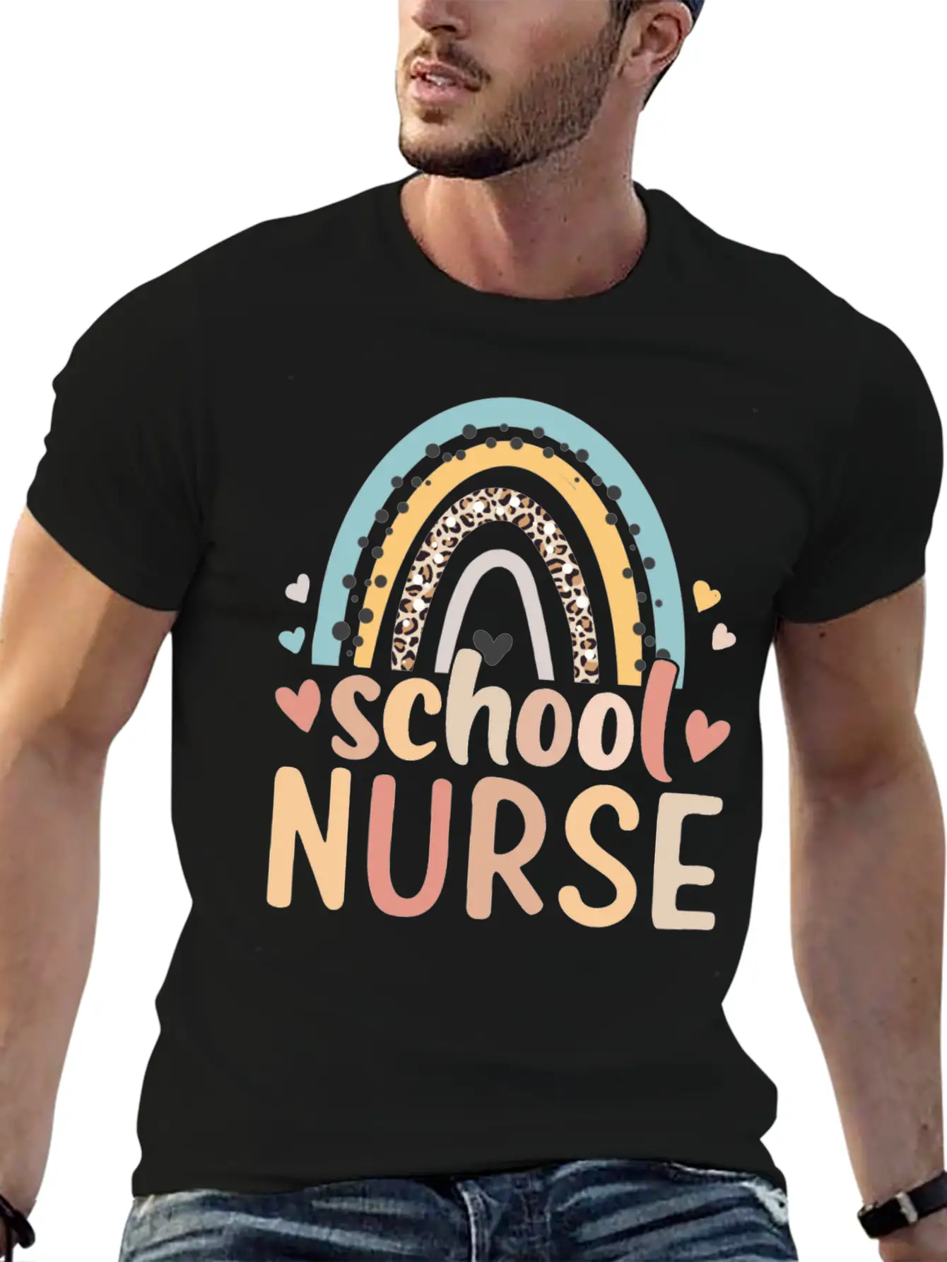 Rainbow Leopard Print School Nurse Back To School Basic Graphic T-Shirt – Daily Comfort In Soft Cotton