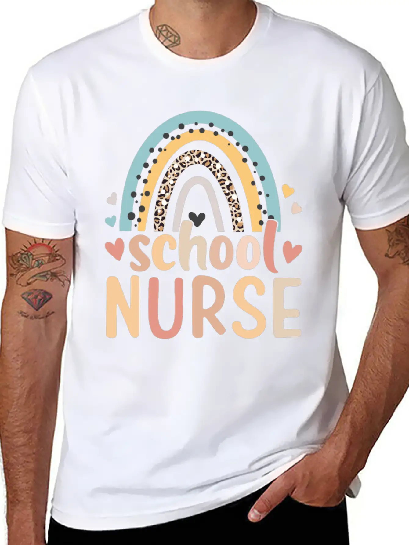 Rainbow Leopard Print School Nurse Back To School Basic Graphic T-Shirt – Daily Comfort In Soft Cotton