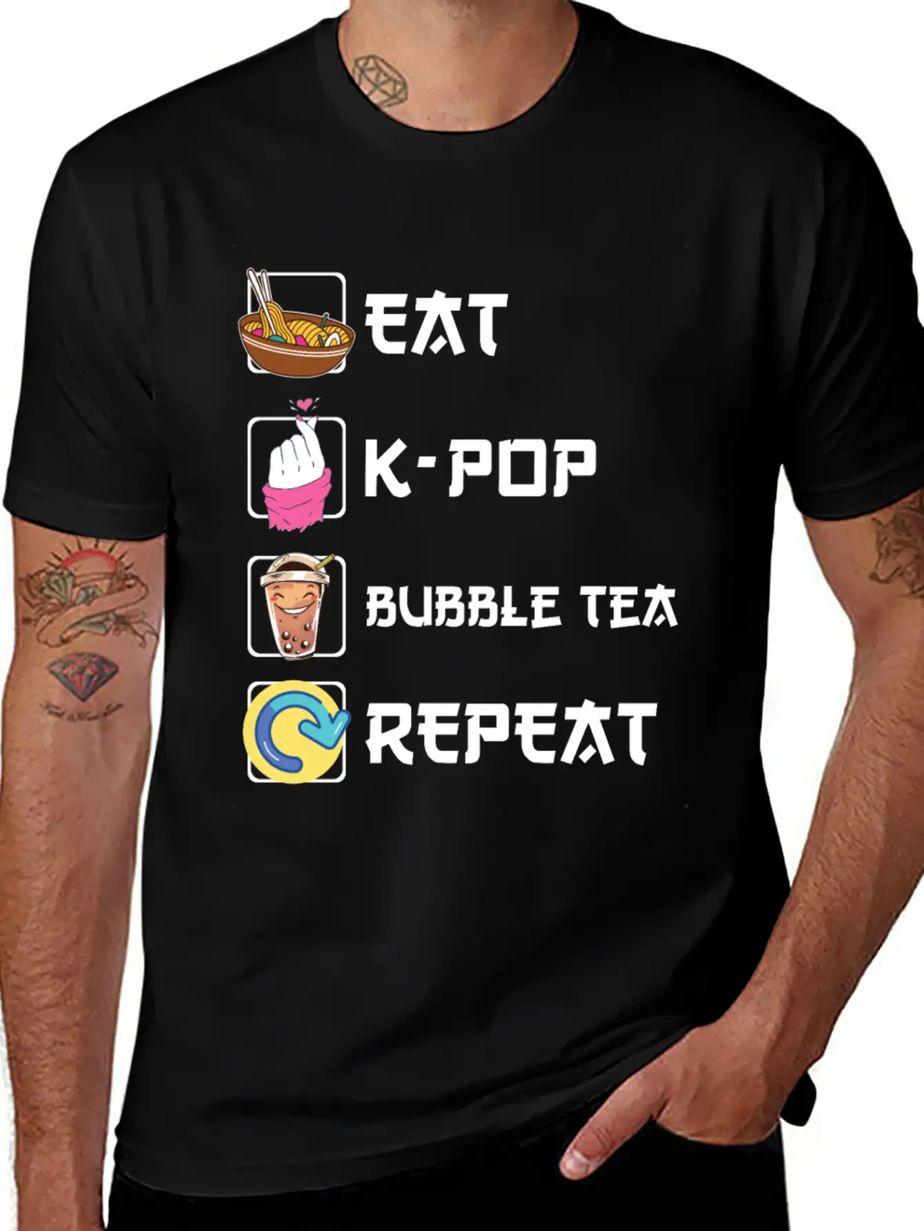 Ramen K-POP Bubble Tea Repeat Korean Music Basic Graphic T-Shirt – Daily Comfort In Soft Cotton