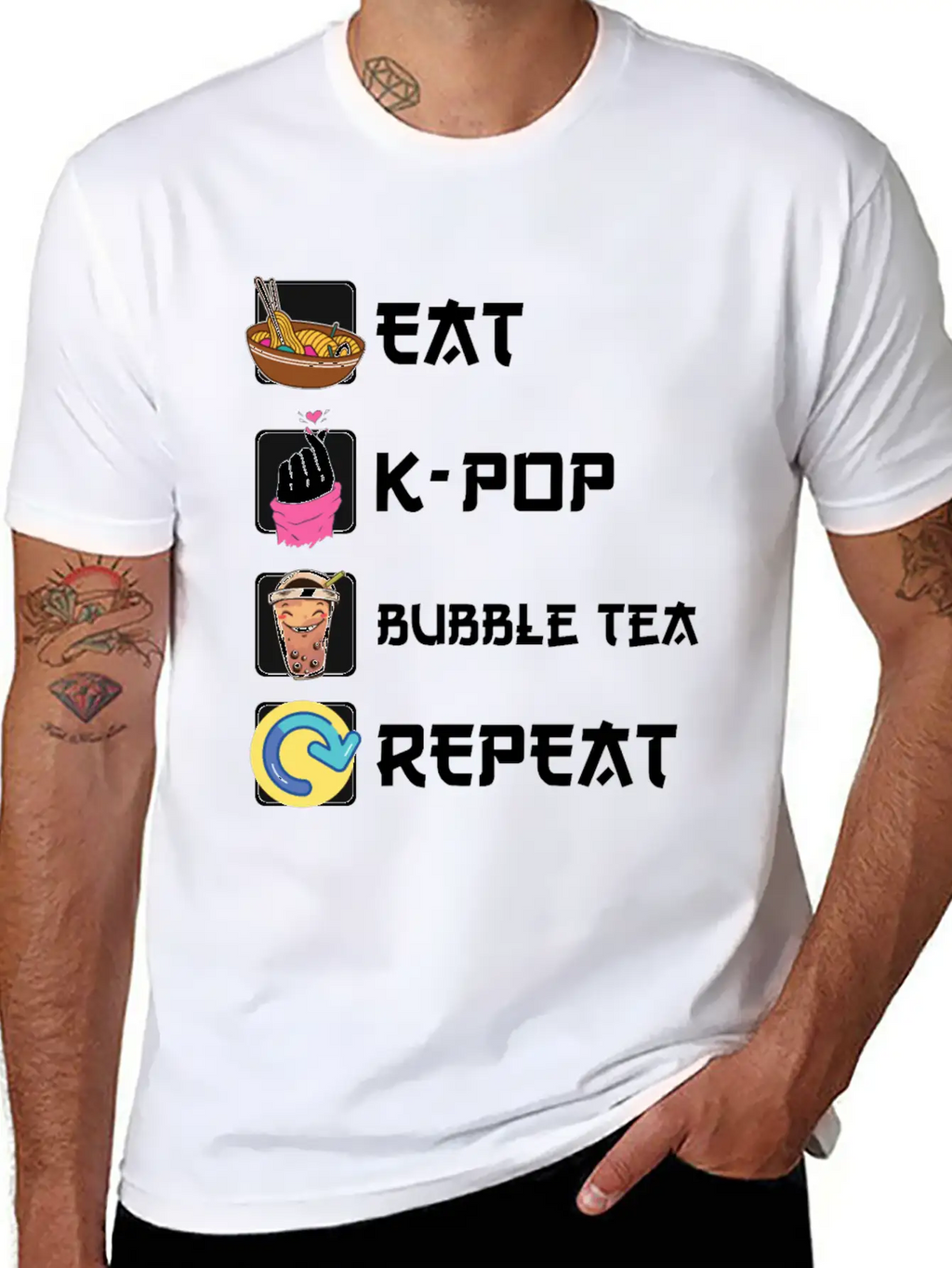 Ramen K-POP Bubble Tea Repeat Korean Music Basic Graphic T-Shirt – Daily Comfort In Soft Cotton