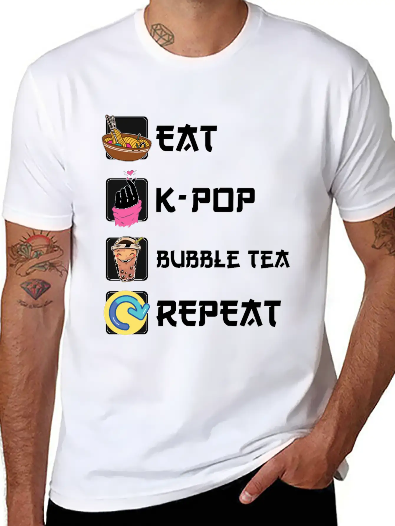 Ramen K-POP Bubble Tea Repeat Korean Music Basic Graphic T-Shirt – Daily Comfort In Soft Cotton