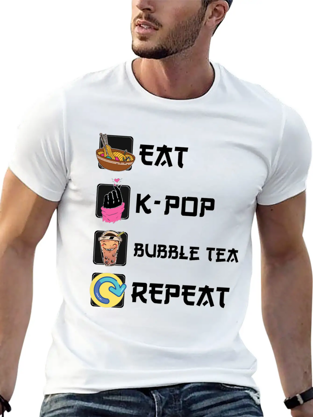 Ramen K-POP Bubble Tea Repeat Korean Music Basic Graphic T-Shirt – Daily Comfort In Soft Cotton