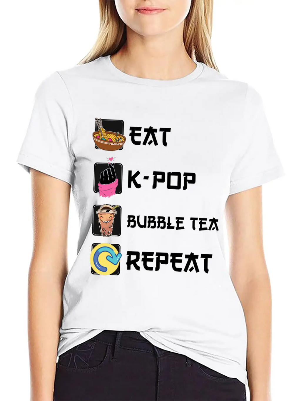 Ramen K-POP Bubble Tea Repeat Korean Music Basic Graphic T-Shirt – Daily Comfort In Soft Cotton