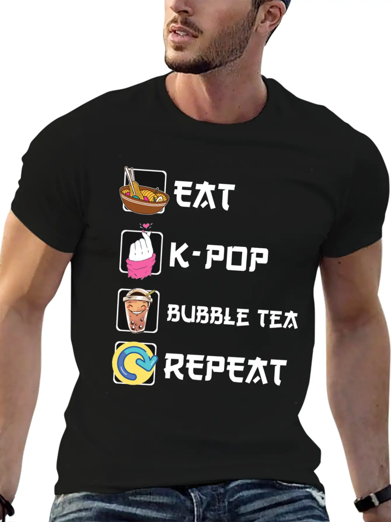 Ramen K-POP Bubble Tea Repeat Korean Music Basic Graphic T-Shirt – Daily Comfort In Soft Cotton