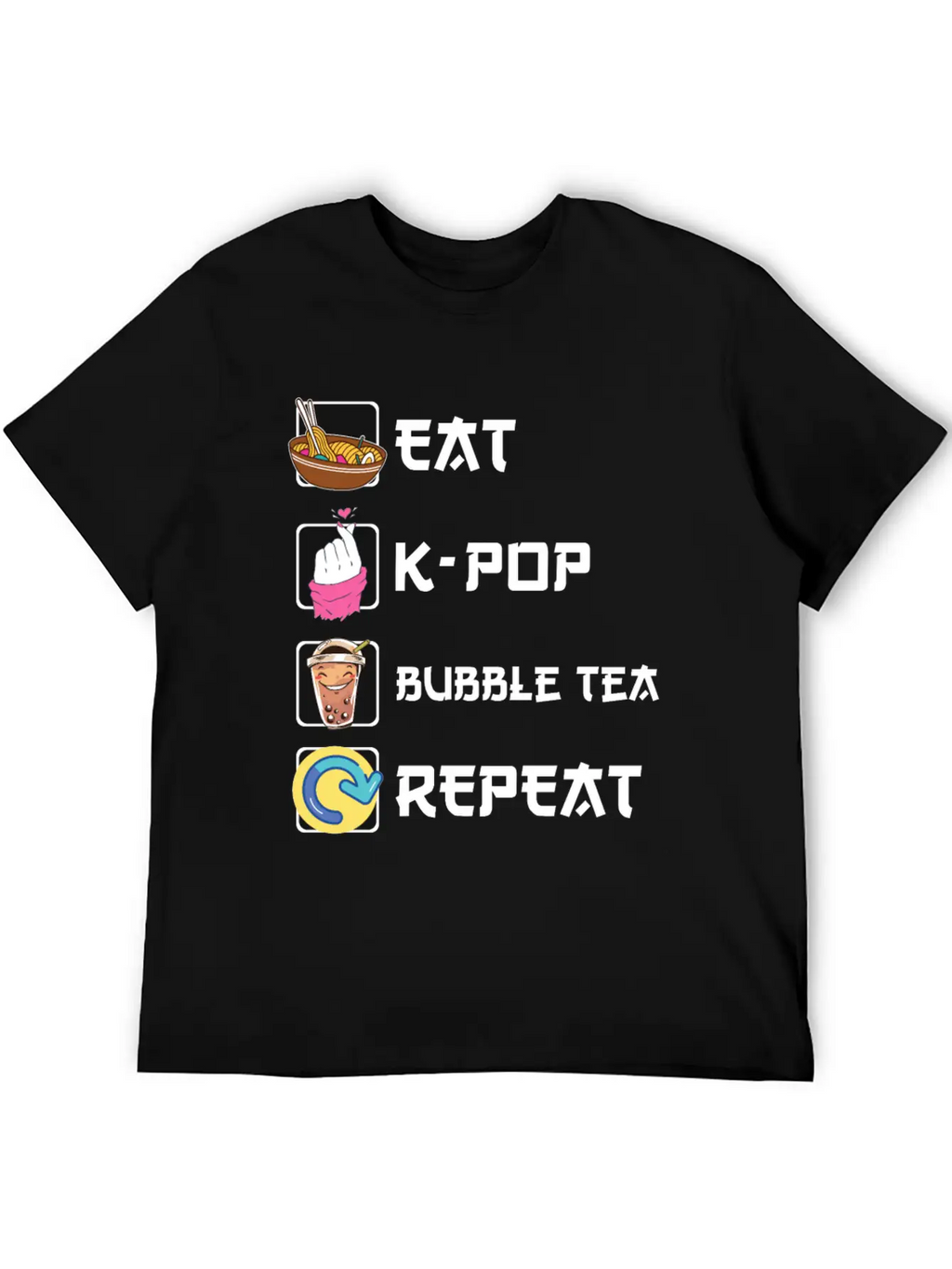 Ramen K-POP Bubble Tea Repeat Korean Music Basic Graphic T-Shirt – Daily Comfort In Soft Cotton