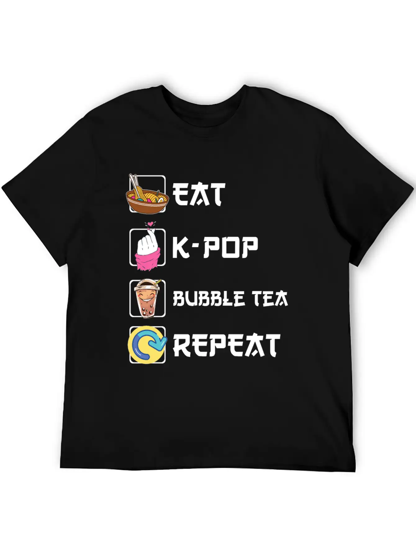 Ramen K-POP Bubble Tea Repeat Korean Music Basic Graphic T-Shirt – Daily Comfort In Soft Cotton