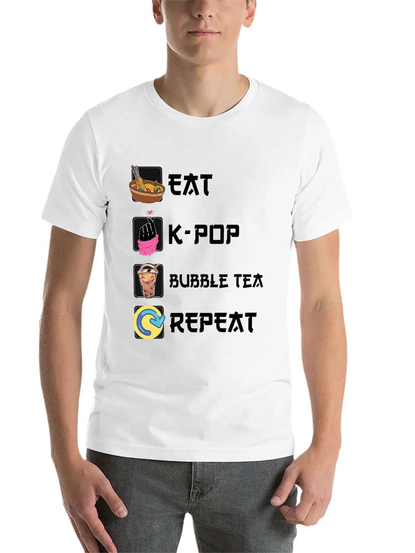 Ramen K-POP Bubble Tea Repeat Korean Music Basic Graphic T-Shirt – Daily Comfort In Soft Cotton