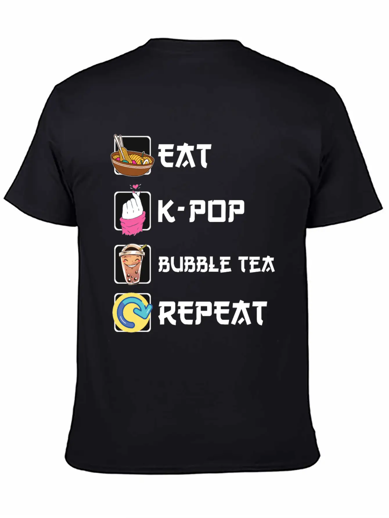 Ramen K-POP Bubble Tea Repeat Korean Music Basic Graphic T-Shirt – Daily Comfort In Soft Cotton