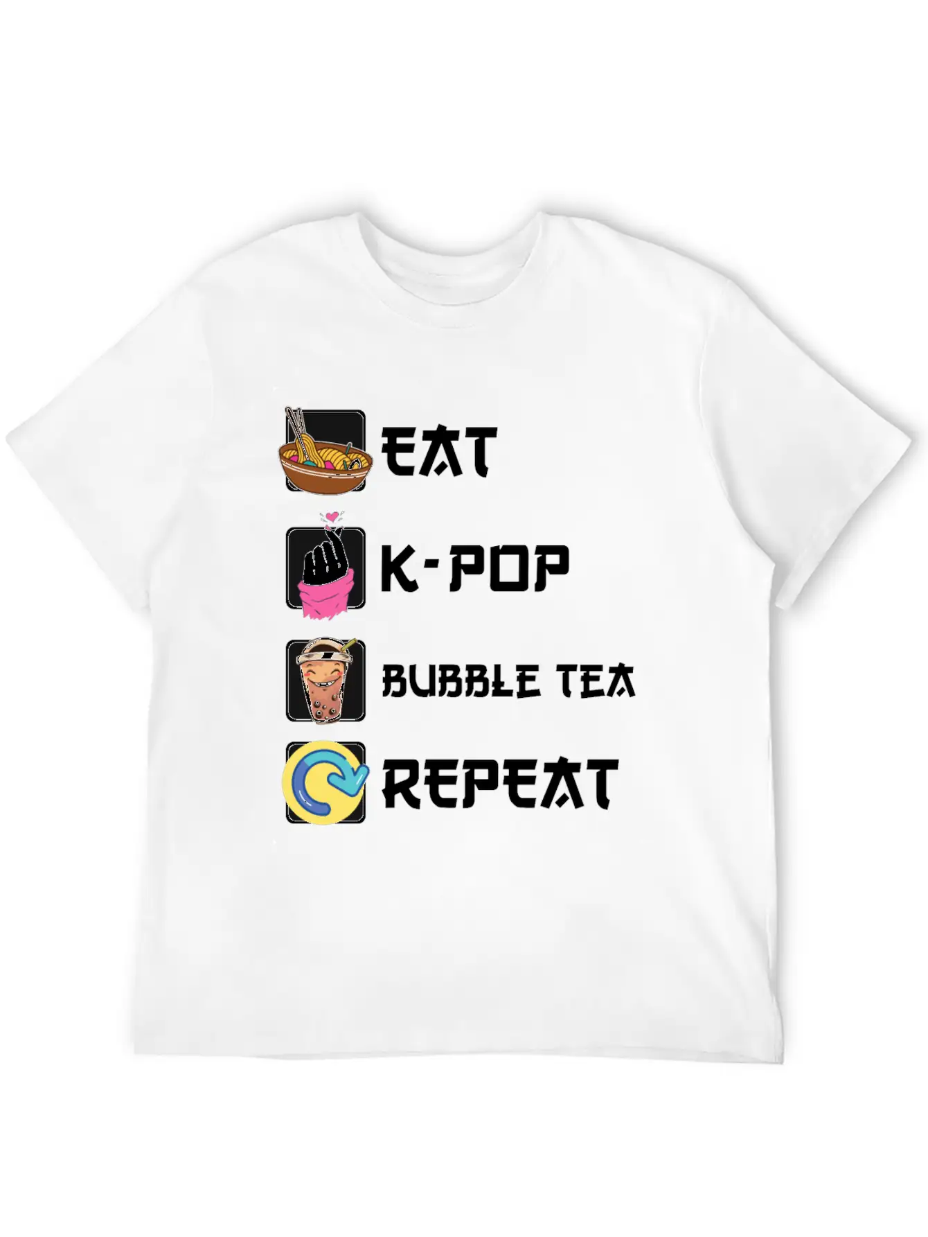 Ramen K-POP Bubble Tea Repeat Korean Music Basic Graphic T-Shirt – Daily Comfort In Soft Cotton