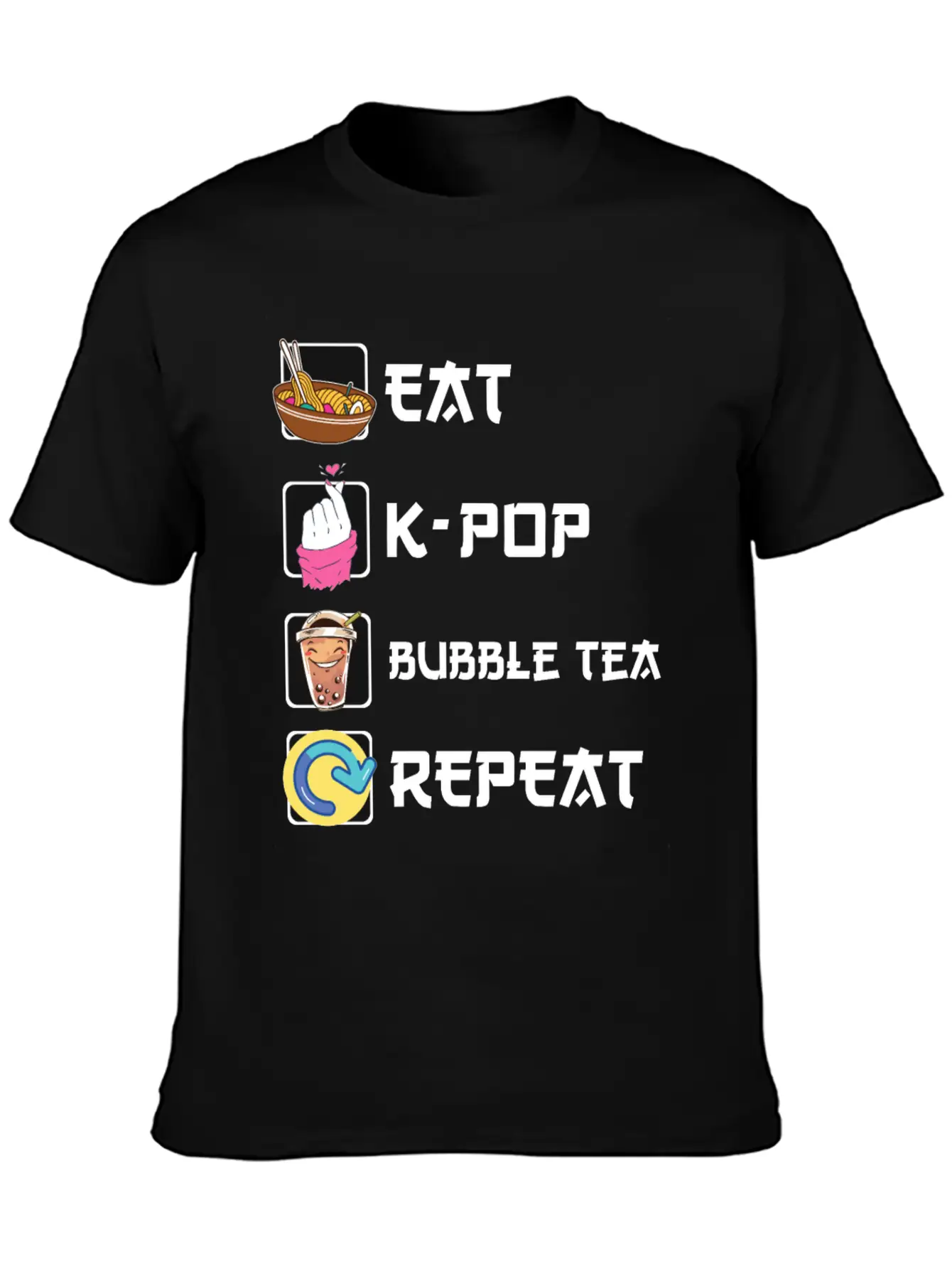Ramen K-POP Bubble Tea Repeat Korean Music Basic Graphic T-Shirt – Daily Comfort In Soft Cotton