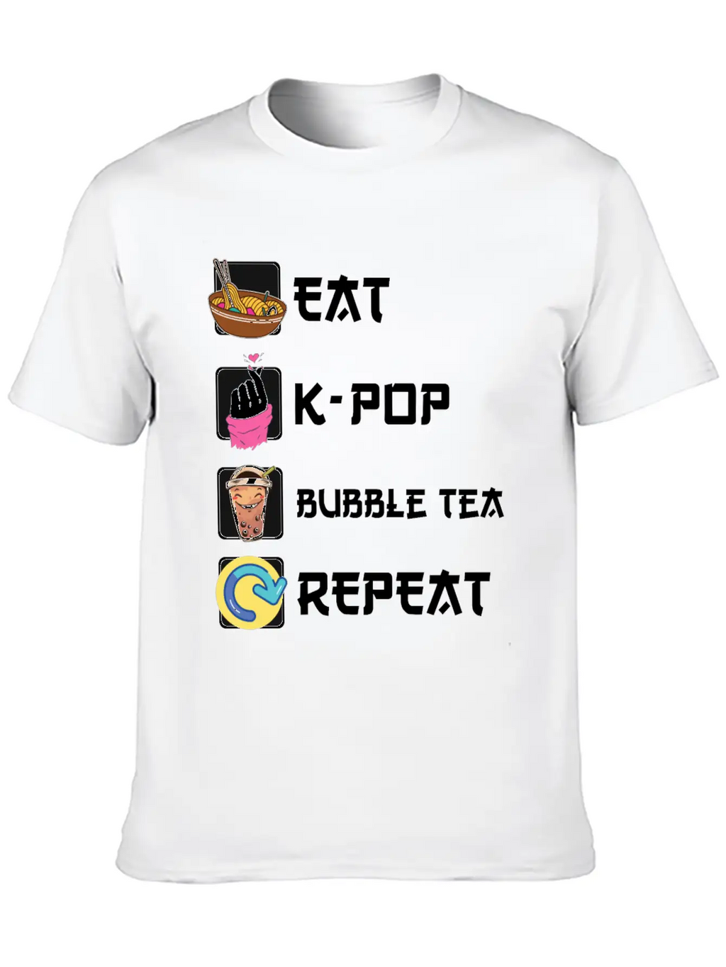 Ramen K-POP Bubble Tea Repeat Korean Music Basic Graphic T-Shirt – Daily Comfort In Soft Cotton