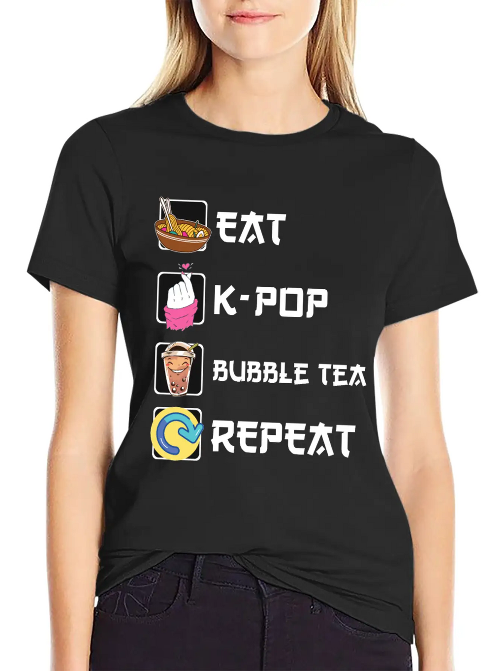 Ramen K-POP Bubble Tea Repeat Korean Music Basic Graphic T-Shirt – Daily Comfort In Soft Cotton