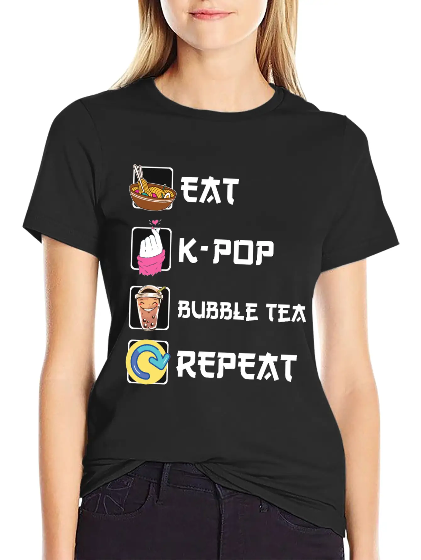 Ramen K-POP Bubble Tea Repeat Korean Music Basic Graphic T-Shirt – Daily Comfort In Soft Cotton