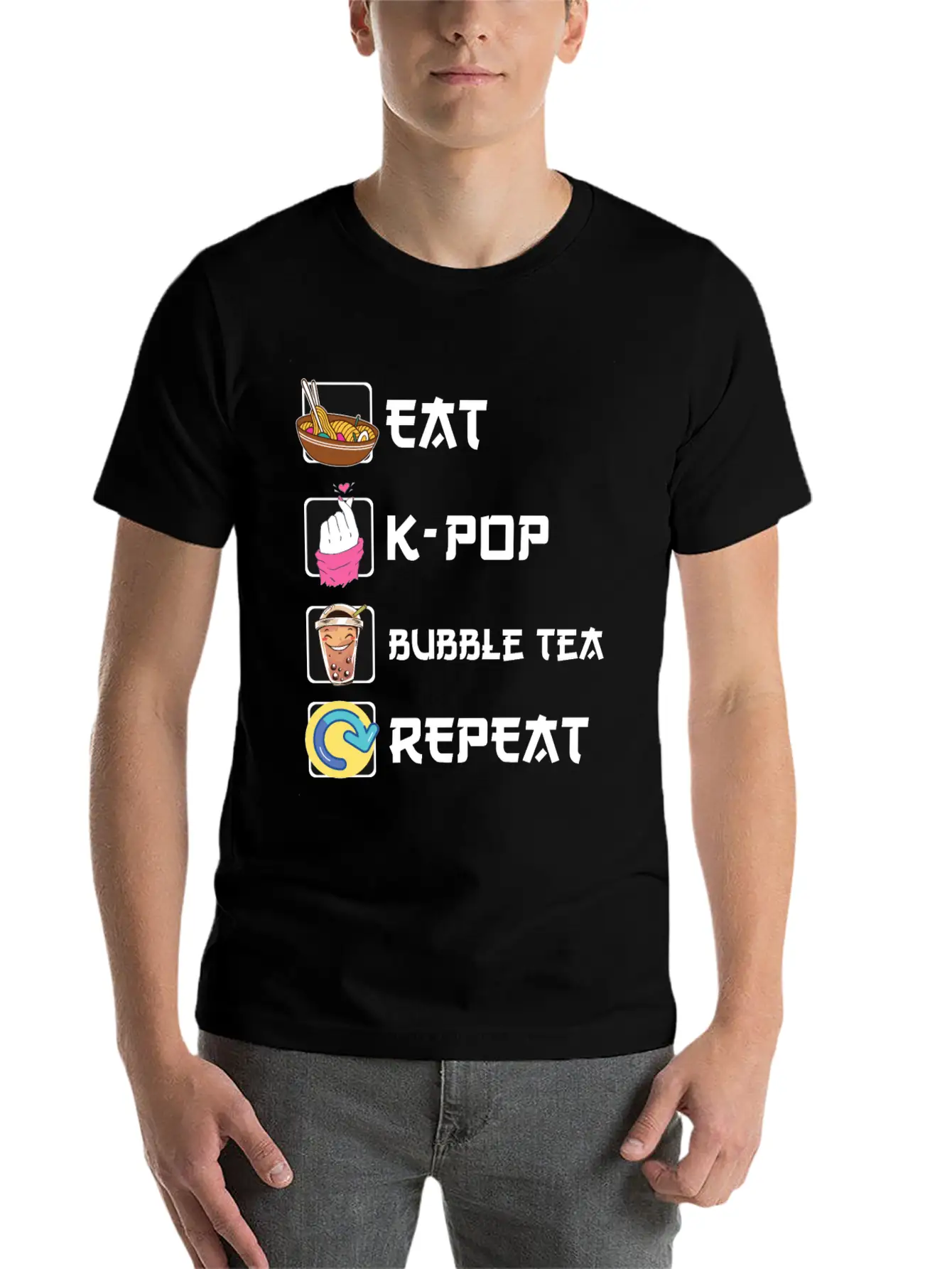 Ramen K-POP Bubble Tea Repeat Korean Music Basic Graphic T-Shirt – Daily Comfort In Soft Cotton