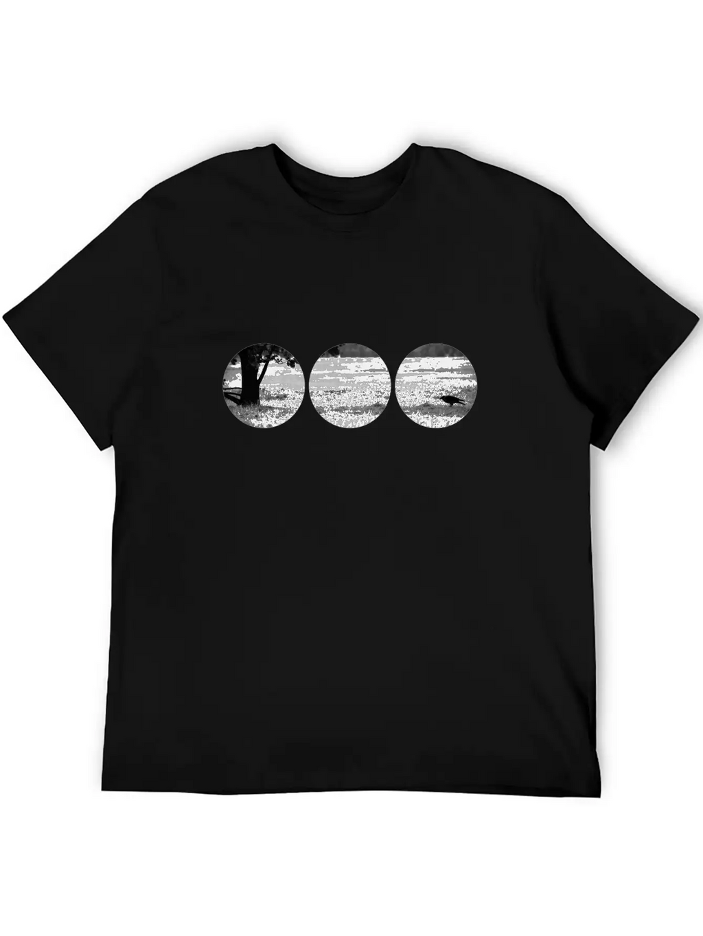 Raven On A Field In Circle Shapes Timeless Short Sleeve Tee – Comfy And Minimalist Design